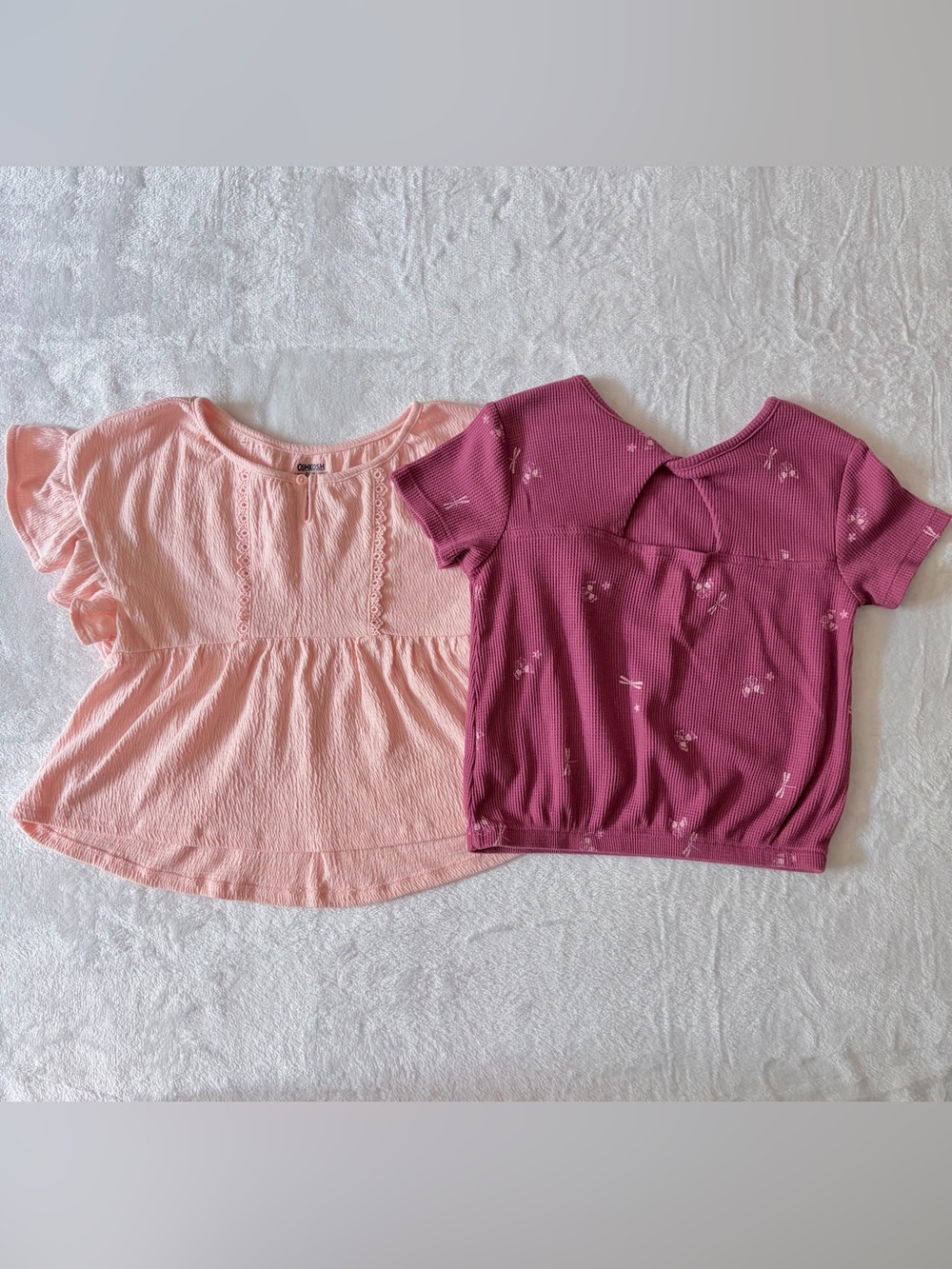 OshKosh Girls 6/6X Short Sleeve Shirt Lot - Waffle Knit Flare Blouse, 2pc Bundle